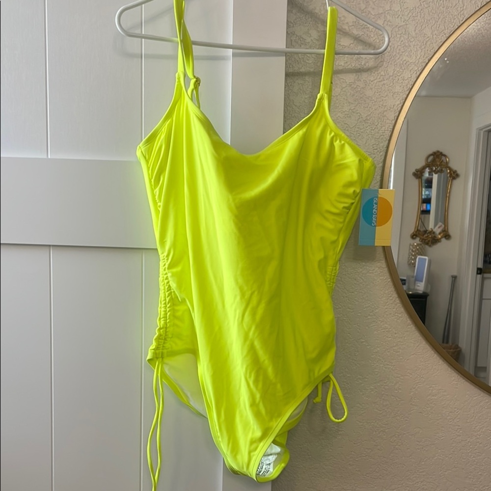 Bright Neon Yellow One-Piece Women's Plus Size 1X Swimsuit by Island Rays NWT